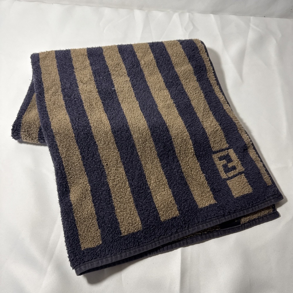 Vintage Fendi Beige Cotton Bath Towel 26.5"X 50" Made In USA